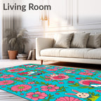 Cute Gnomes And Pink Flowers Rug