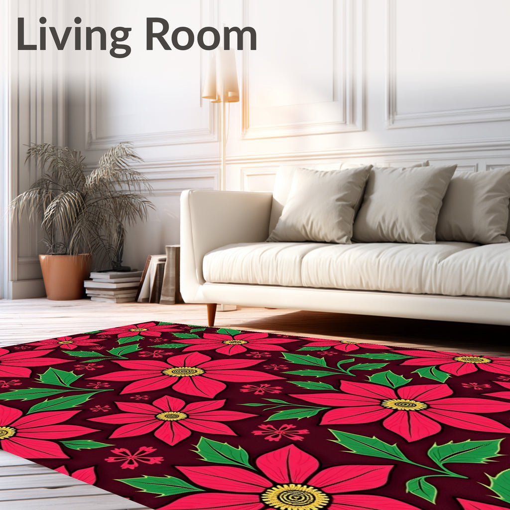 Bold Crimson Floral Poinsettia Leaves Rug