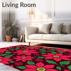 Bold Crimson Floral Poinsettia Leaves Rug