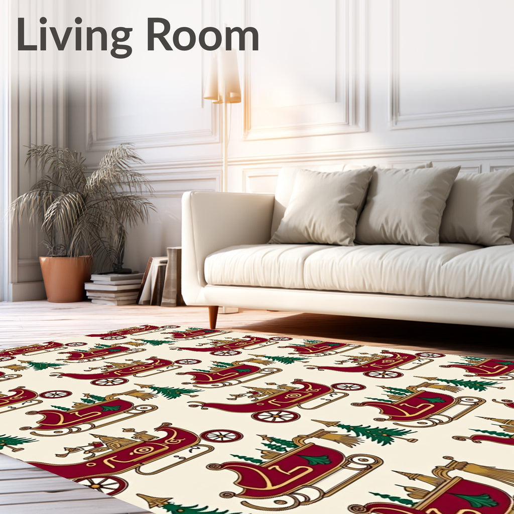 Crimson Sleigh Meadow Trees Garland Rug