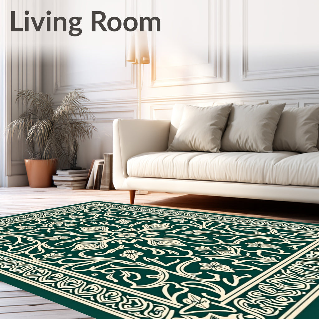 Emerald Ivory Ornate Floral Garden Rug