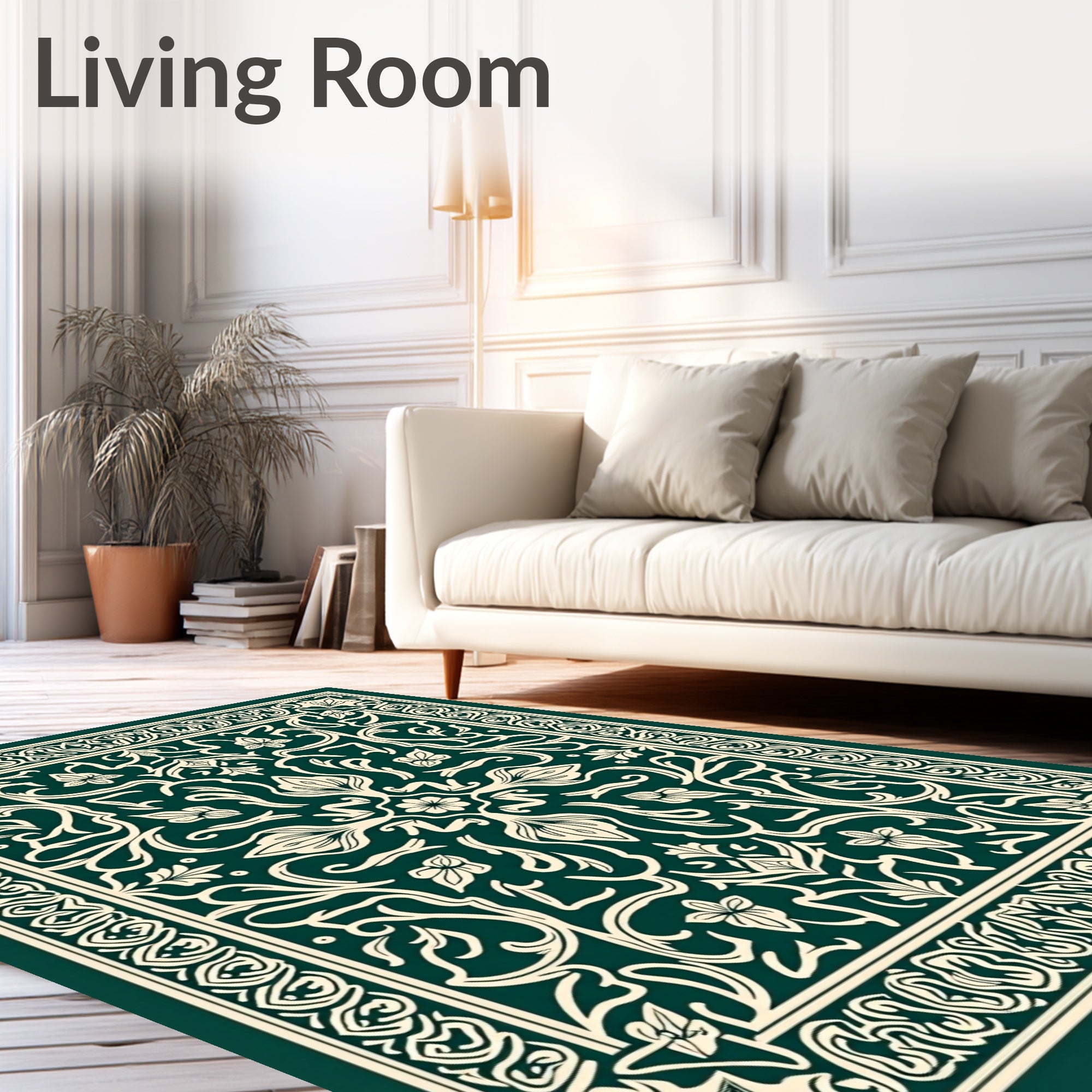 Emerald Ivory Ornate Floral Garden Rug