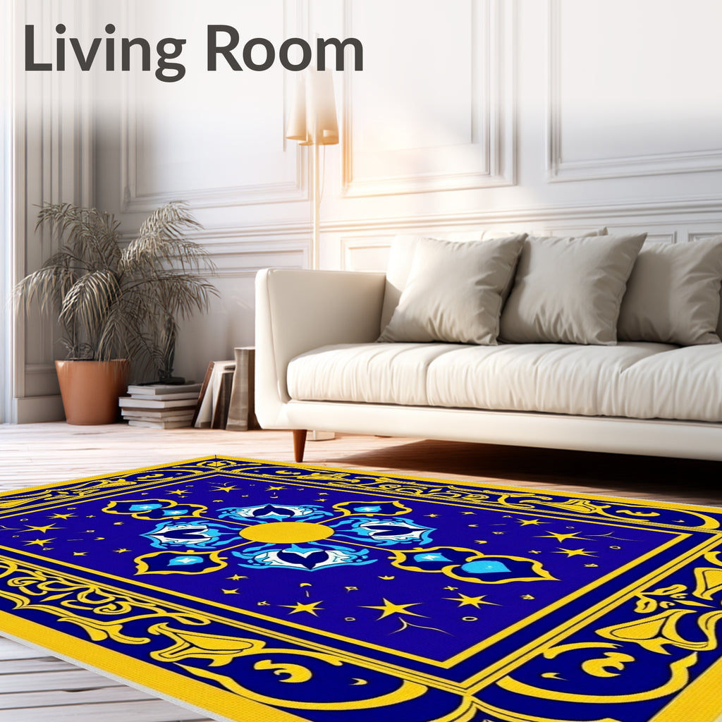 Royal Blue Yellow Celestial Medallion Rug
