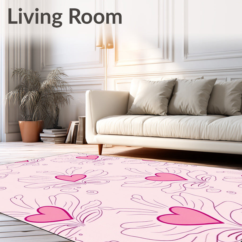Pink Heart Floral Outline Rug