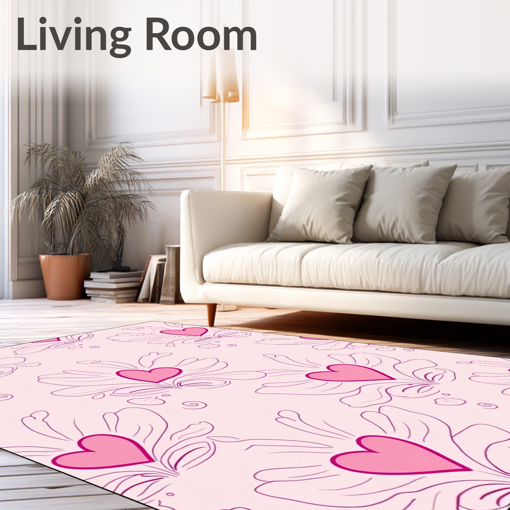 Pink Heart Floral Outline Rug