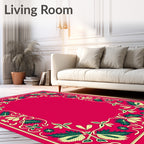 Ornate Crimson Floral Vine Border Rug