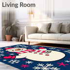 Festive Snowman With Pink Snowflake Sprinkles Rug