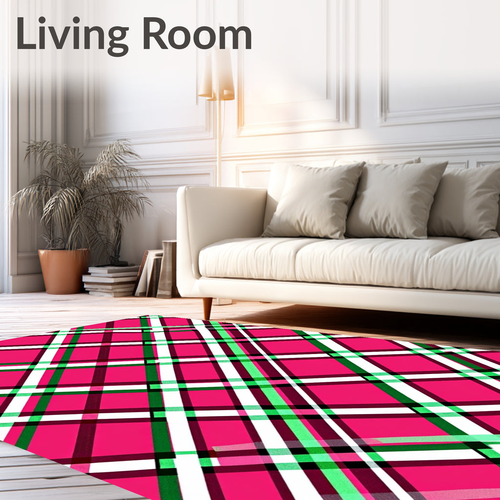 Vibrant Pink Green White Plaid Rug