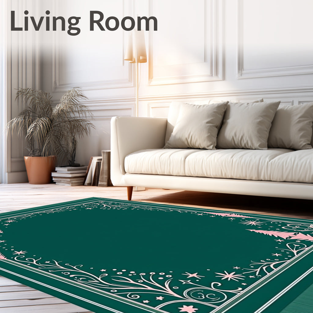 Whimsical Pink Evergreen Border Rug