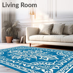 Vibrant Blue White Floral Medallion Rug