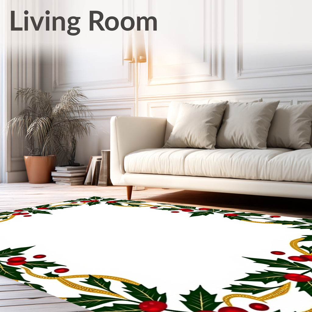 Festive Holly Berry Garland Border Rug