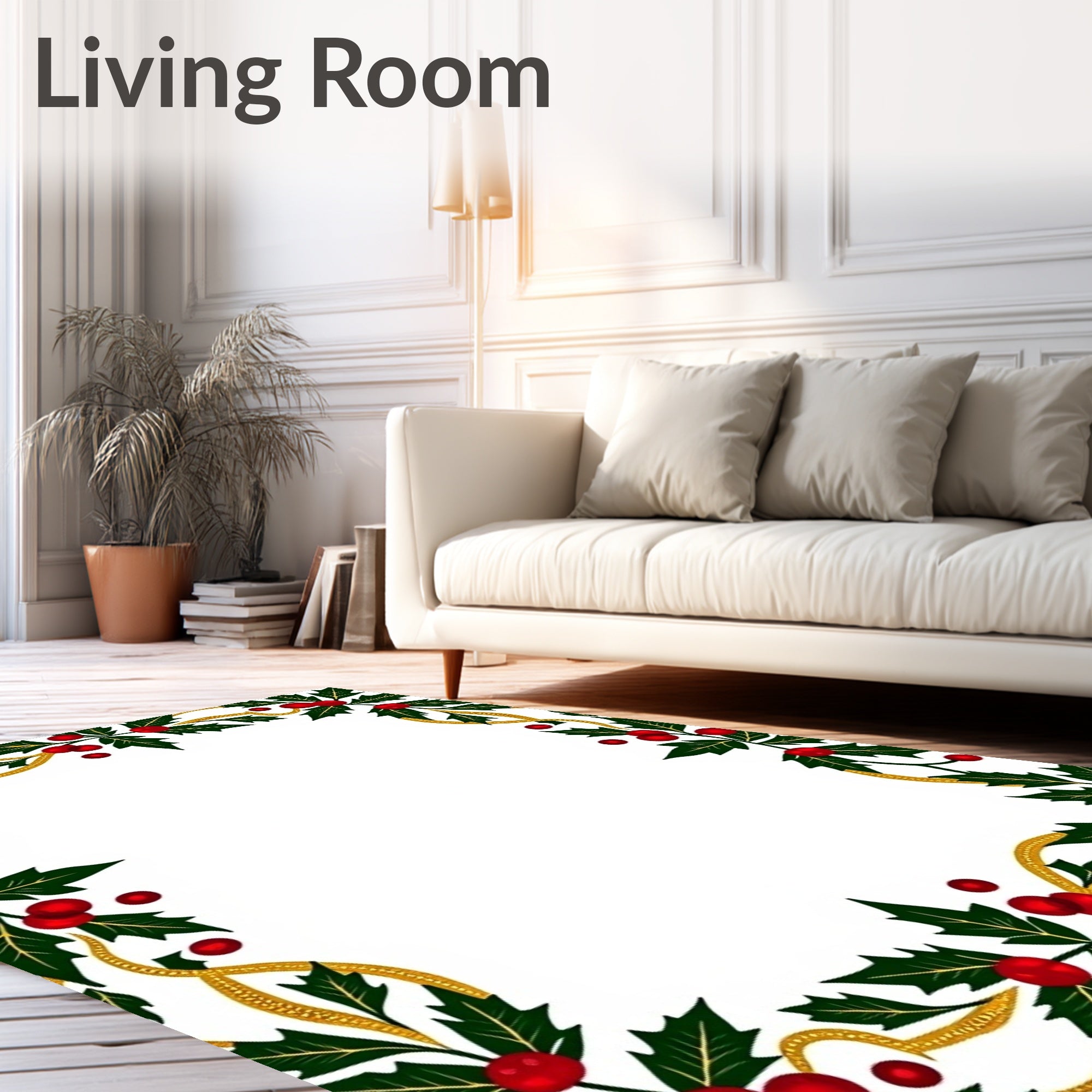 Festive Holly Berry Garland Border Rug