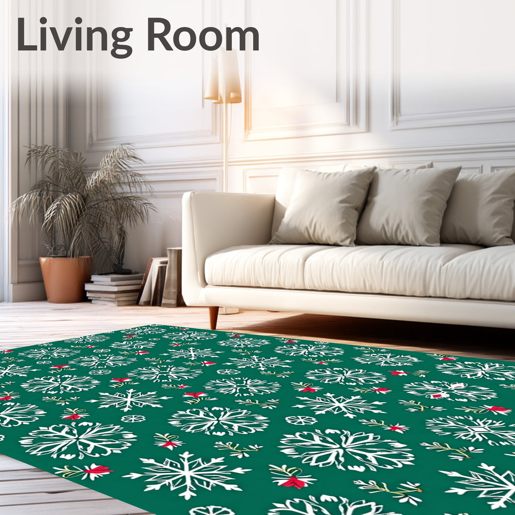 Green White Red Snowflake Holiday Rug