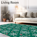 Green White Red Snowflake Holiday Rug