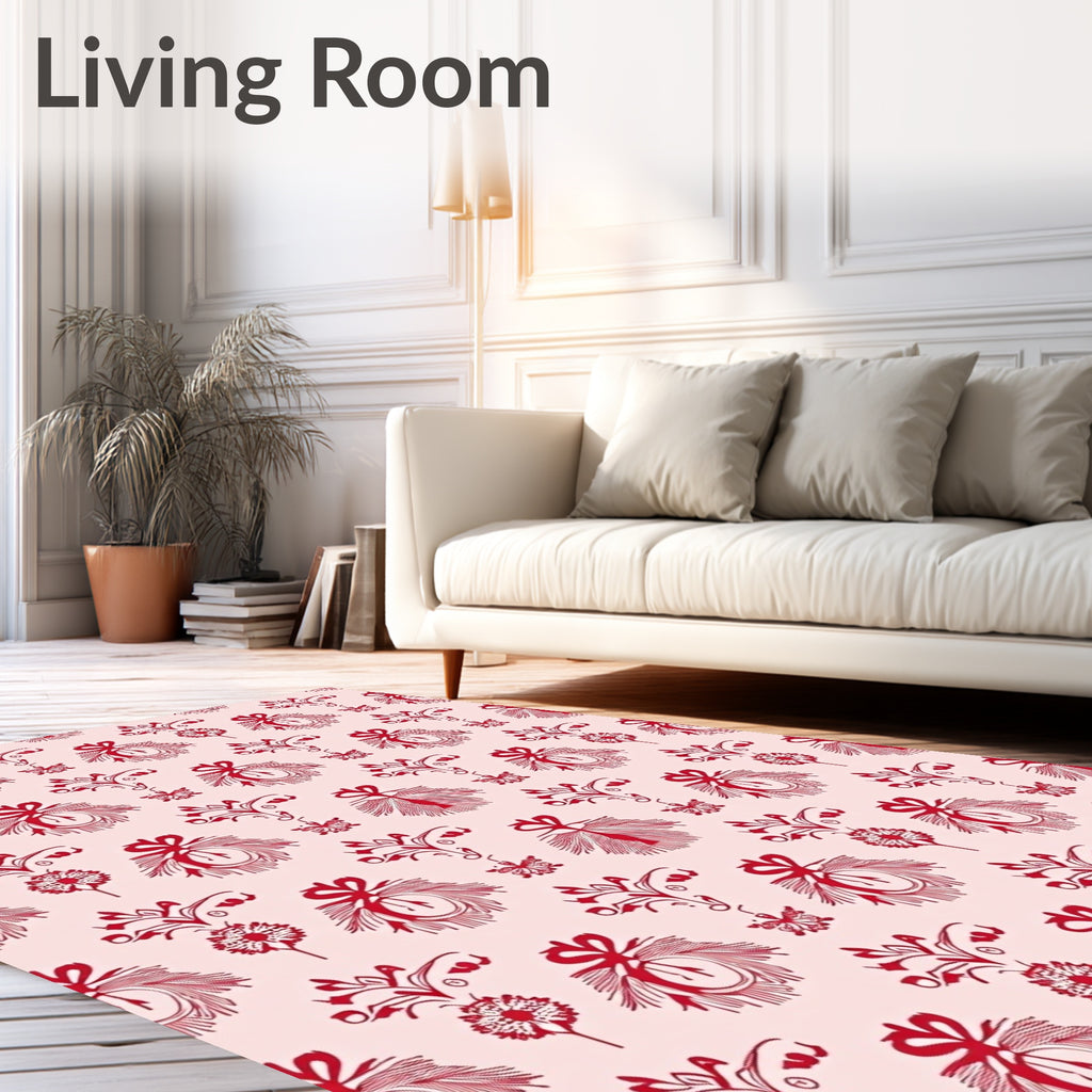 Crimson Red Floral Butterfly Swirl Rug