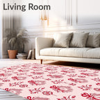 Crimson Red Floral Butterfly Swirl Rug