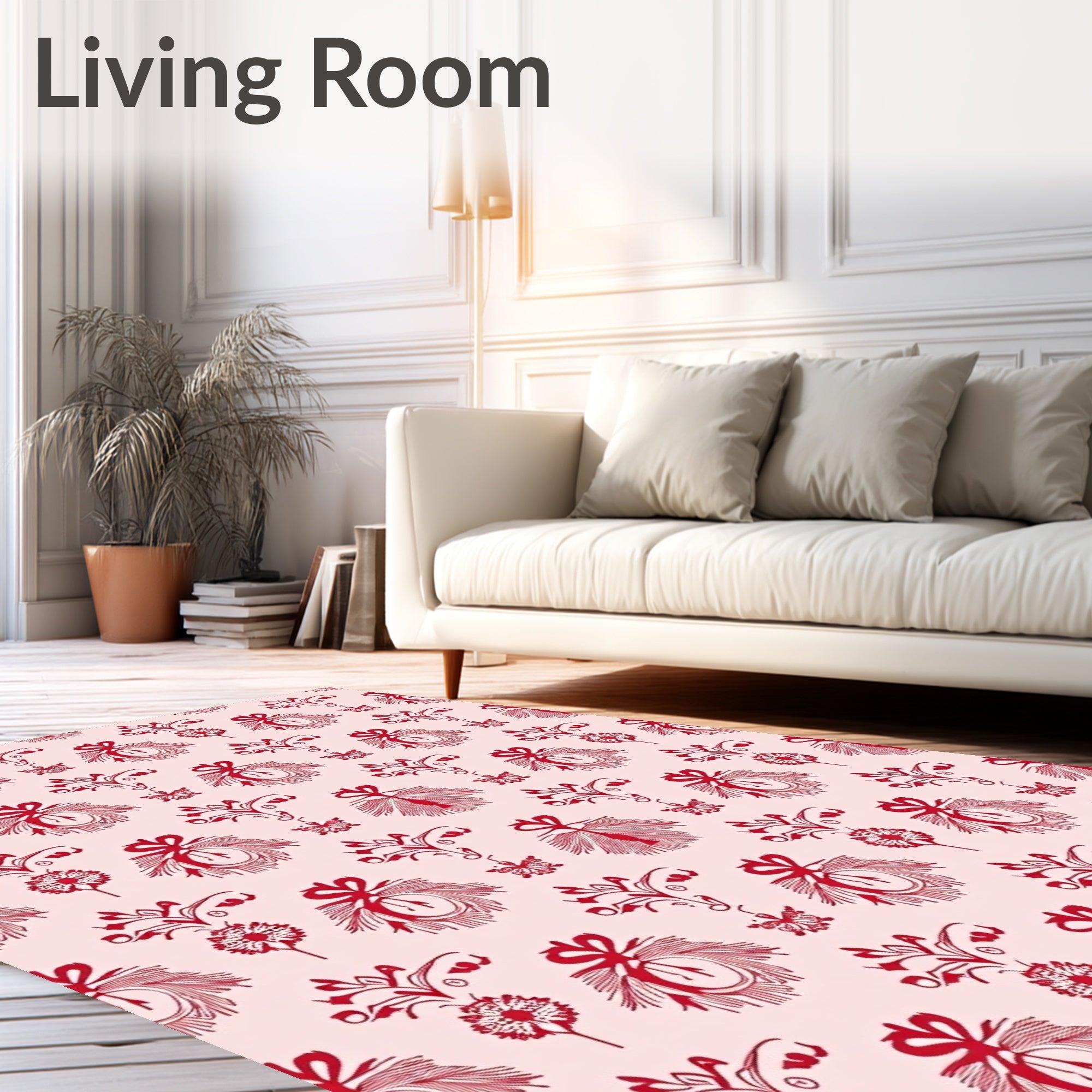Crimson Red Floral Butterfly Swirl Rug