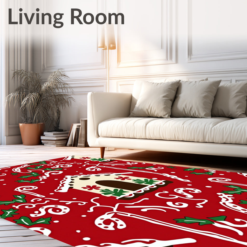 Festive Gingerbread House Holly Vines Rug