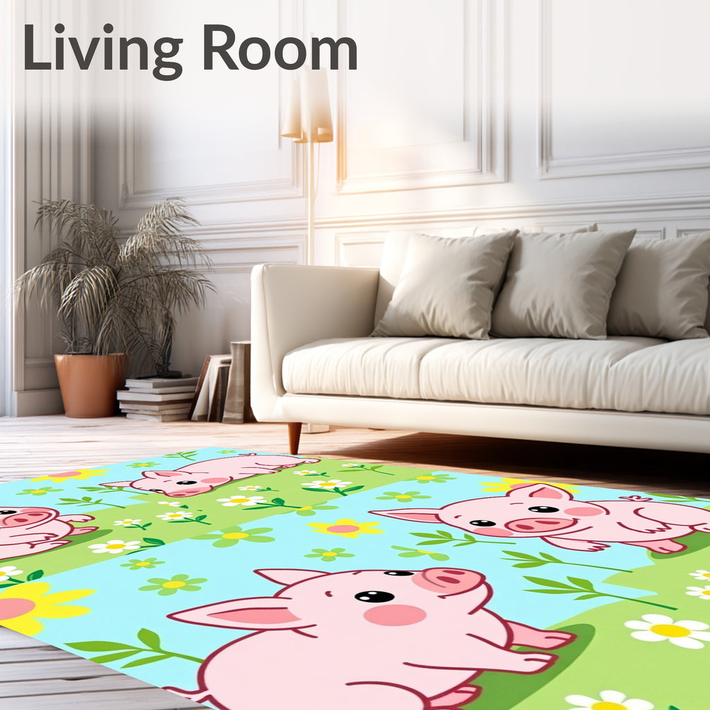 Pink Piglet Garden Floral Scene Rug