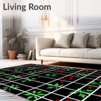 Black Grid Red Berry Green Leaf Rug