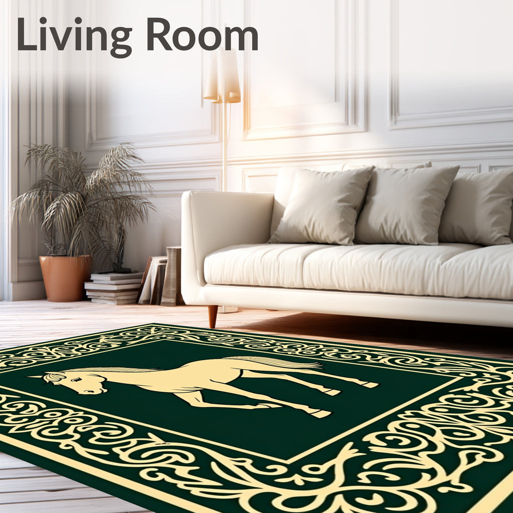 Elegant Cream Horse Ornate Border Rug