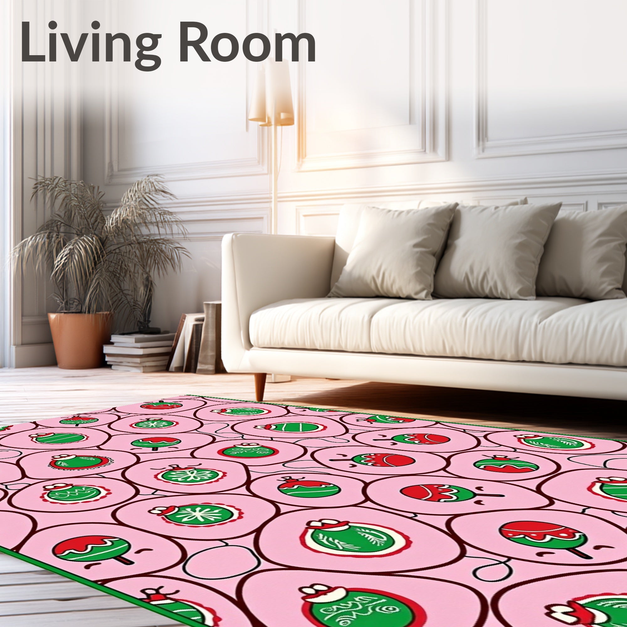Pink Red Green Christmas Ornament Cluster Rug