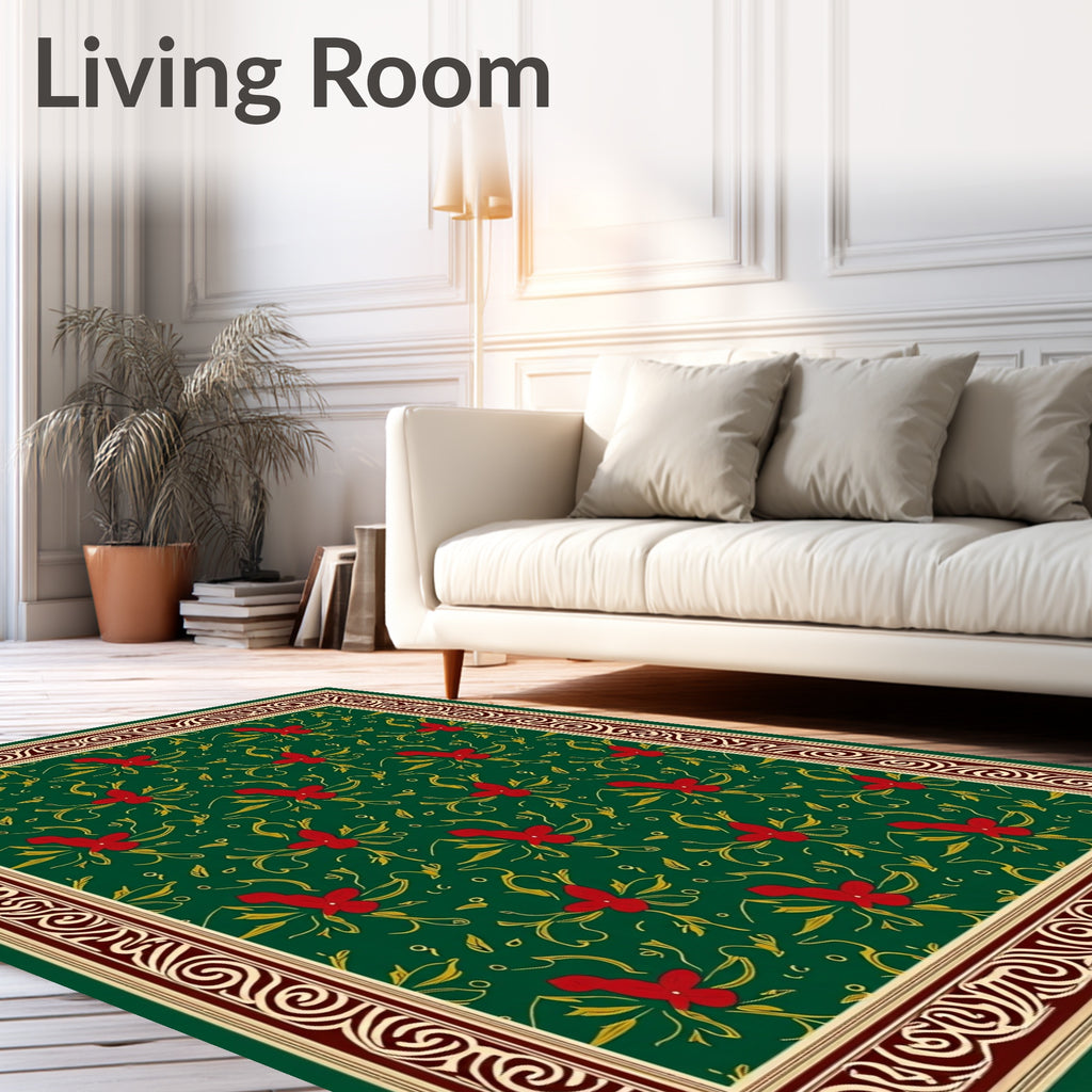 Rich Emerald Red Floral Scroll Border Rug