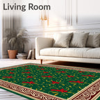 Rich Emerald Red Floral Scroll Border Rug
