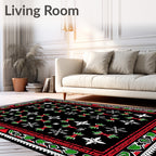 Red Green White Geometric Snowflake Rug