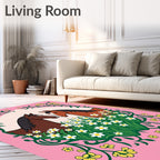 Pink Floral Horses Meadow Rug