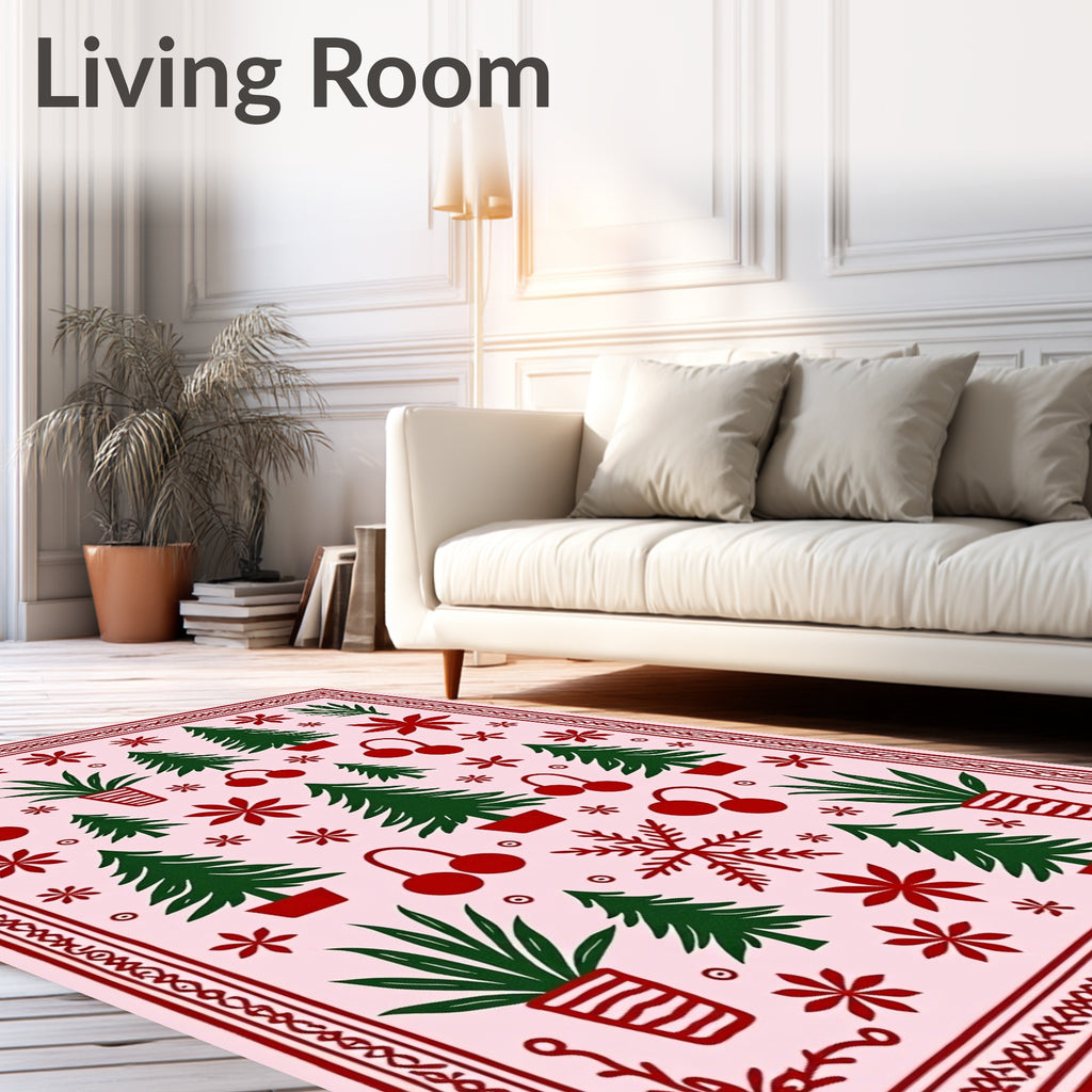 Pink Red Green Christmas Tree Foliage Rug