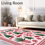 Pink Red Green Christmas Tree Foliage Rug