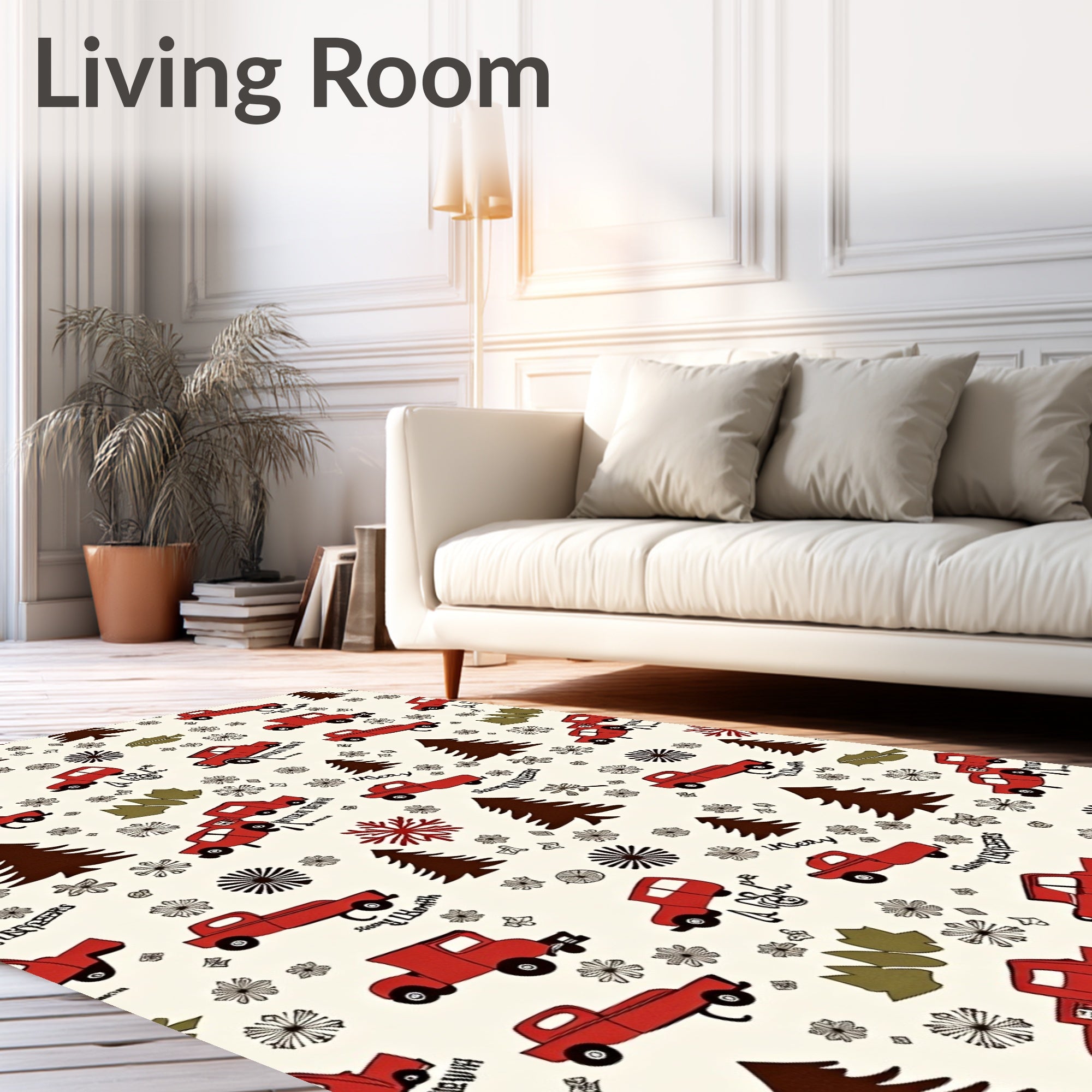 Red Truck Christmas Tree Snowflakes Rug