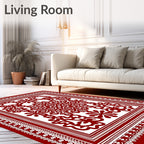 Crimson Intricate Floral Medallion Frame Rug