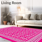 Bright Pink White Tribal Geometric Rug