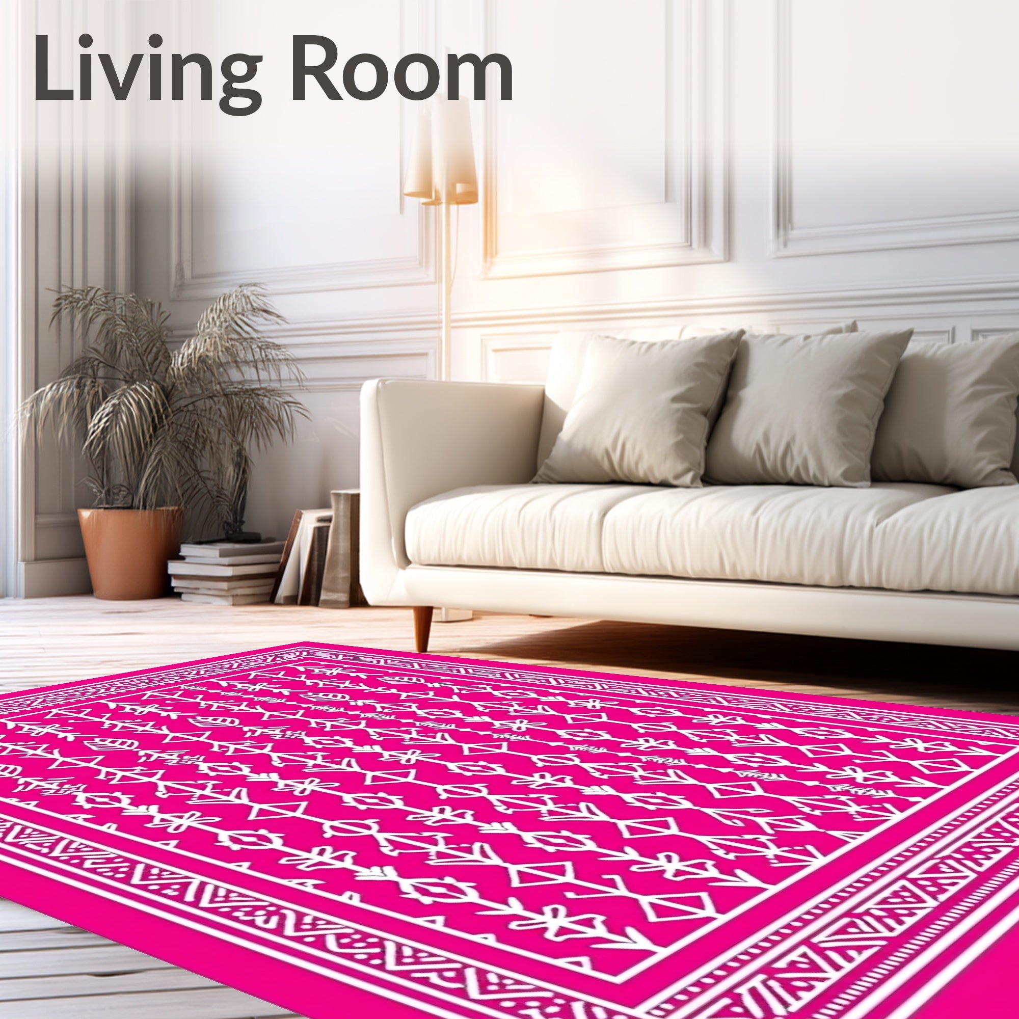 Bright Pink White Tribal Geometric Rug