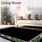Bold Green Red White Floral Border Rug
