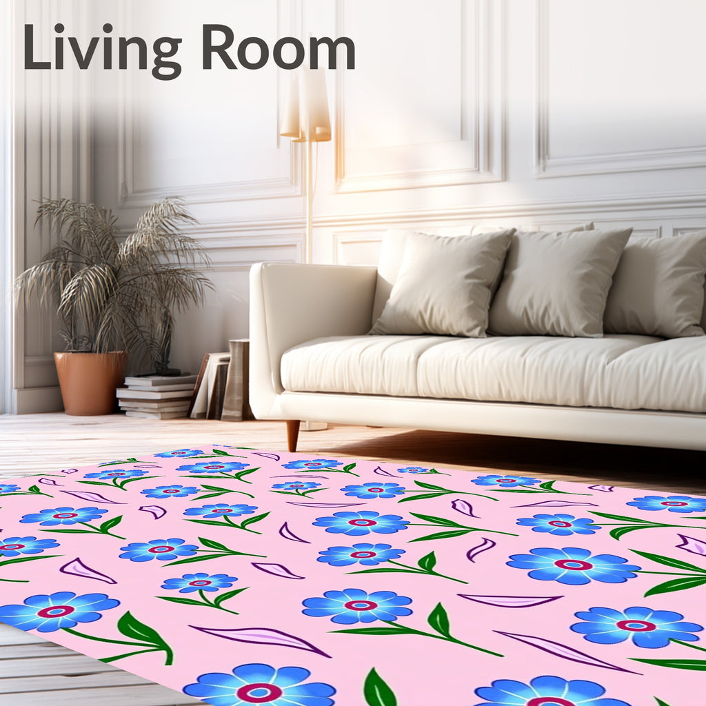 Pink Blue Floral Garden Scatter Rug