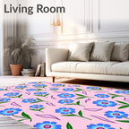 Pink Blue Floral Garden Scatter Rug