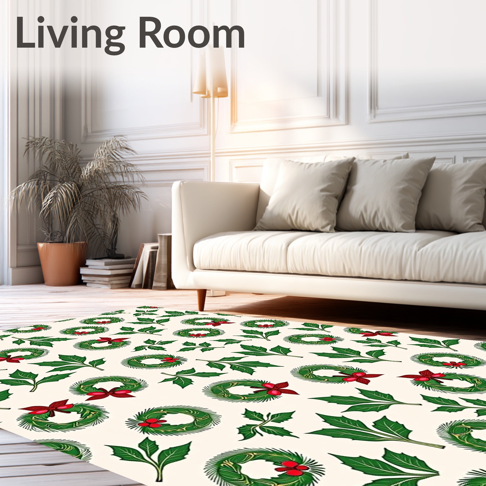 Festive Red Bow Wreath Holly Rug
