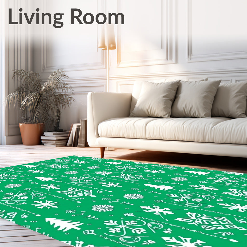 Emerald Green Winter Snowflake Christmas Trees Rug