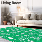 Emerald Green Winter Snowflake Christmas Trees Rug