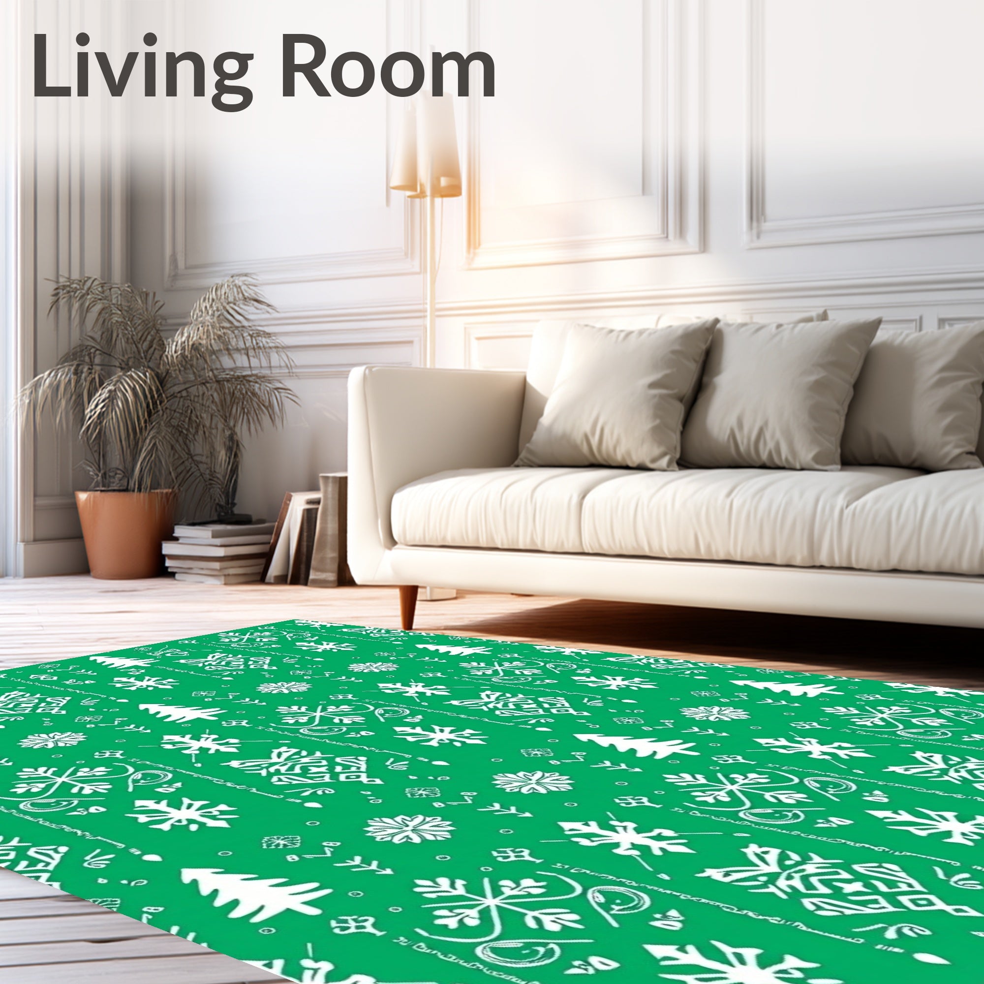 Emerald Green Winter Snowflake Christmas Trees Rug