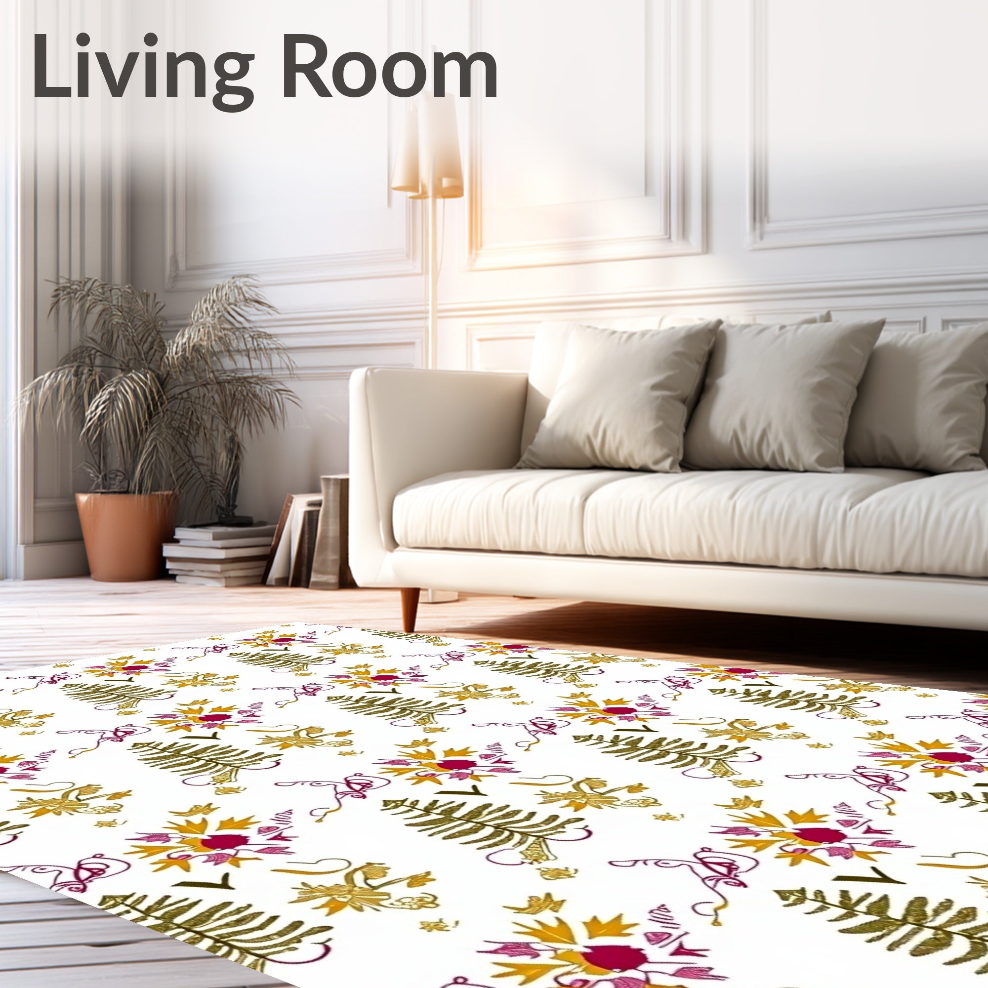Gold Leafy Vine and Floral Rug