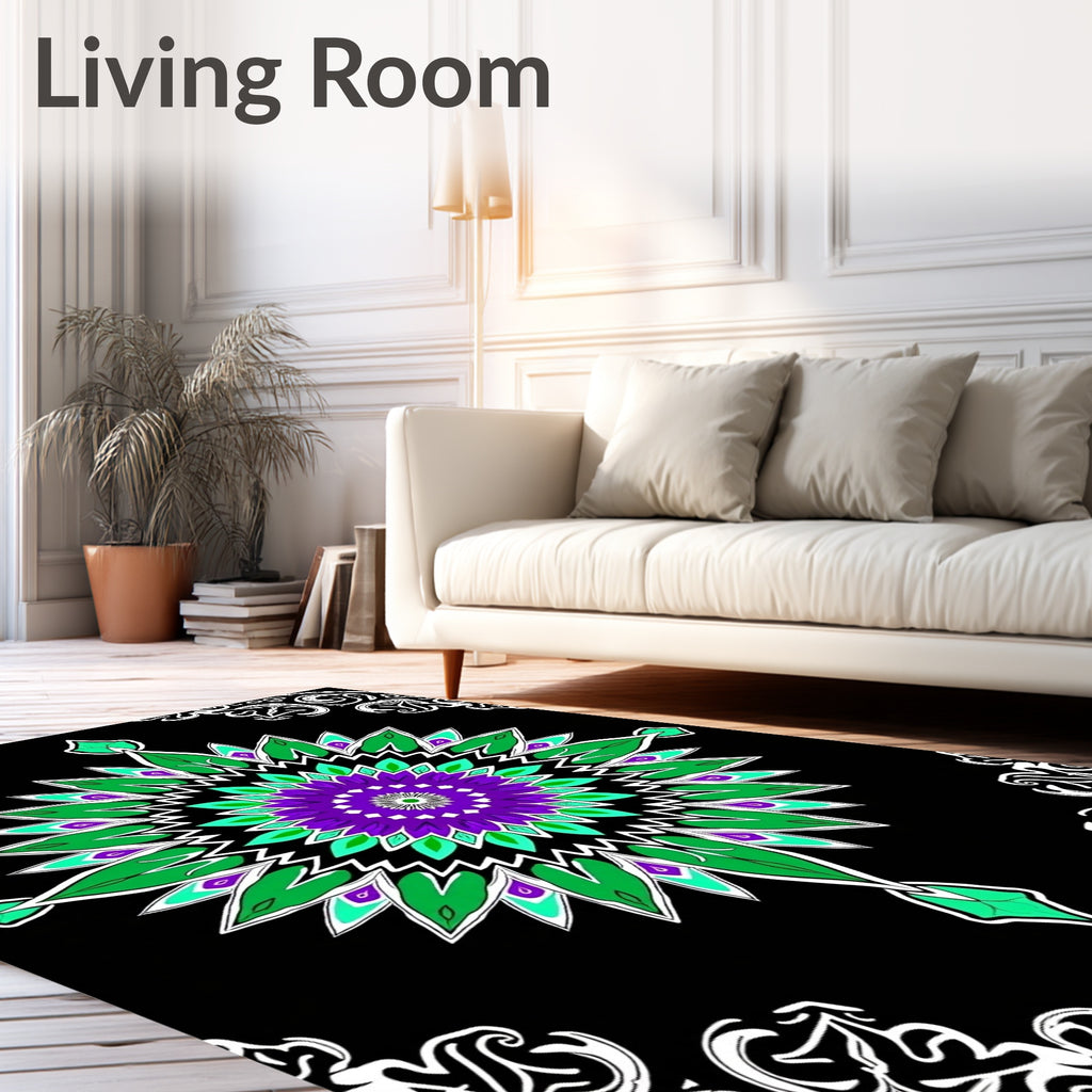 Radiant Purple Green Starburst Mandala Rug