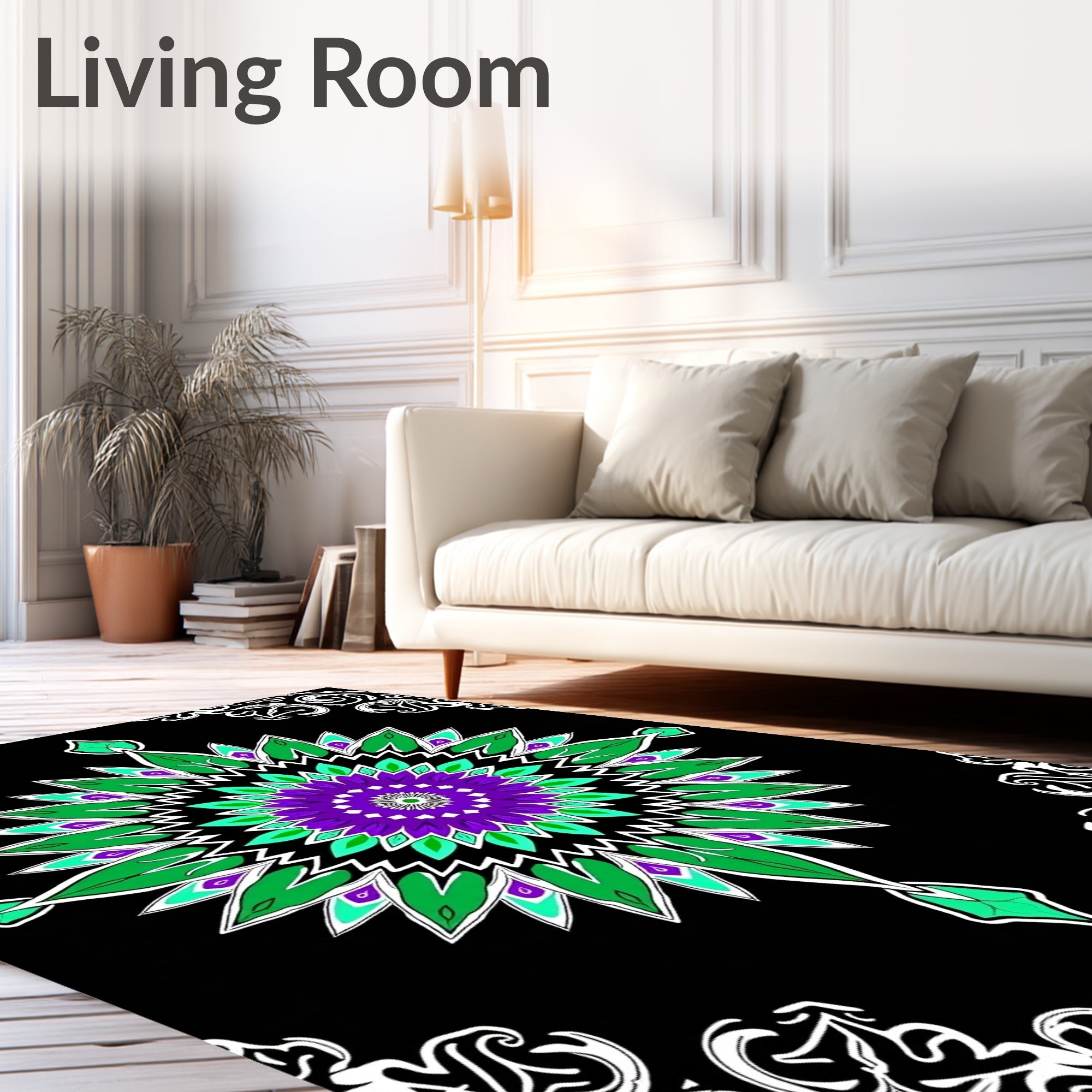 Radiant Purple Green Starburst Mandala Rug