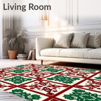 Crimson Green Floral Squares Rug