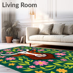 Whimsical Brown Cow Floral Burst Rug
