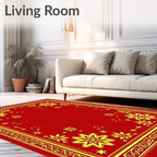 Golden Sunburst Bordered Red Rug