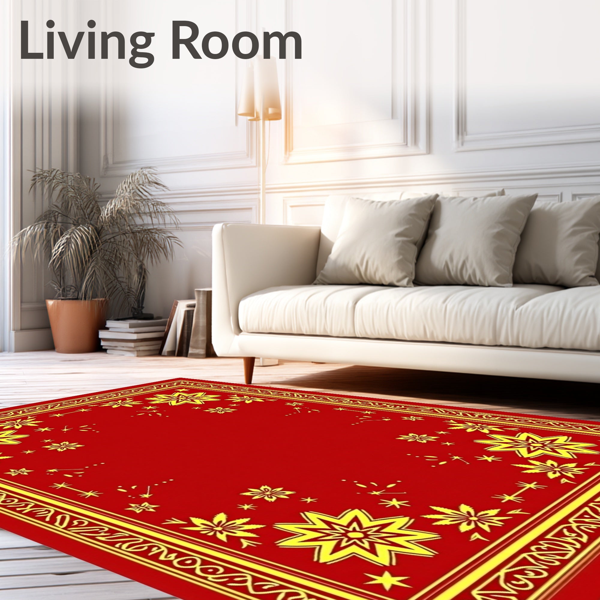 Golden Sunburst Bordered Red Rug